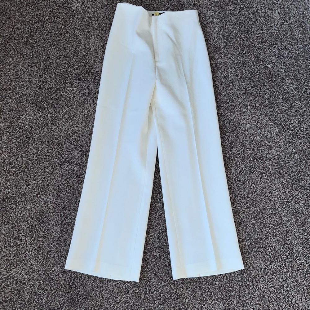 alice + olivia classics white dress pants high rise wide leg